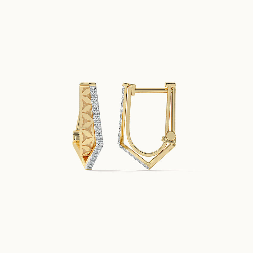 Engraved Angled Hoops, 14K Gold Vermeil, 1/5 ct Lab Grown Diamond-5