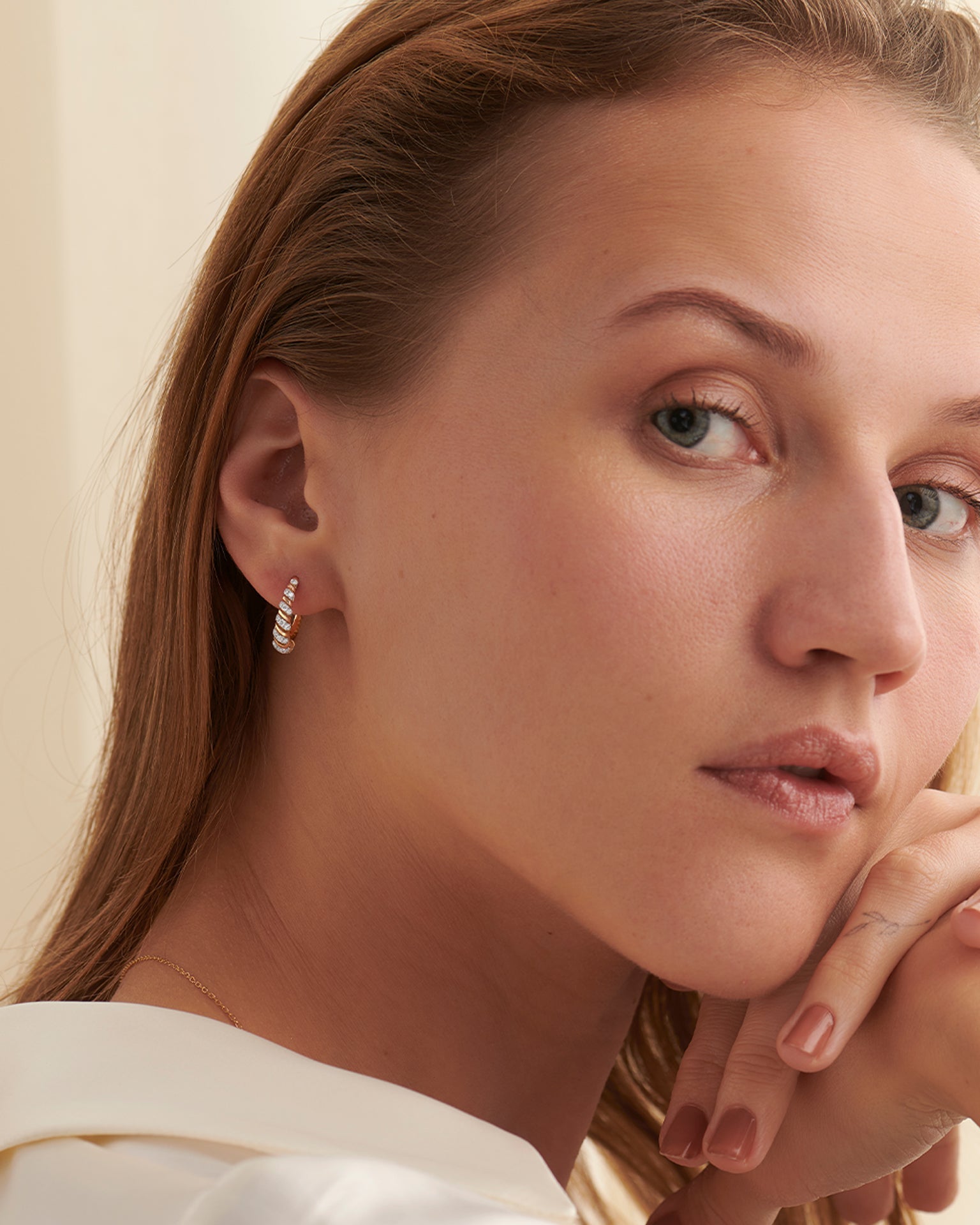 Fine Threaded Hoops, 14K Solid Gold, 3/8 ct Lab Grown Diamond-2