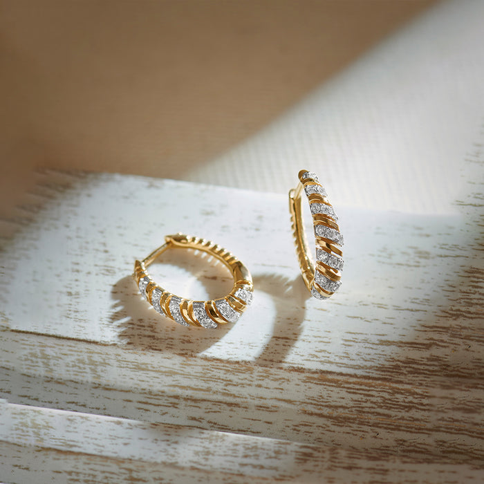 Fine Threaded Hoops, 14K Solid Gold, 3/8 ct Lab Grown Diamond-1