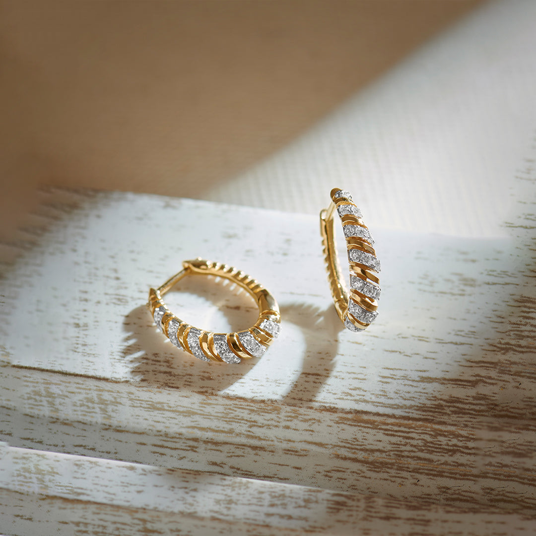 Fine Threaded Hoops, 14K Solid Gold, 3/8 ct Lab Grown Diamond-1