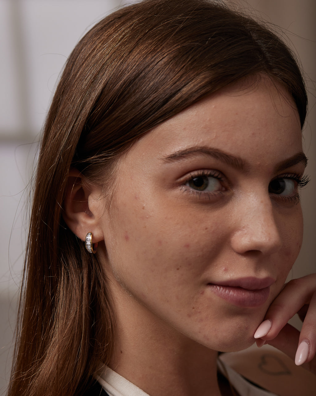 Baguette Diamond Hoops, 14K Solid Gold, 3/4 ct Lab Grown Diamond-4
