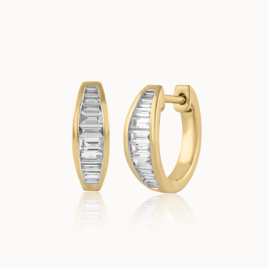 Baguette Diamond Hoops, 14K Solid Gold, 3/4 ct Lab Grown Diamond-3