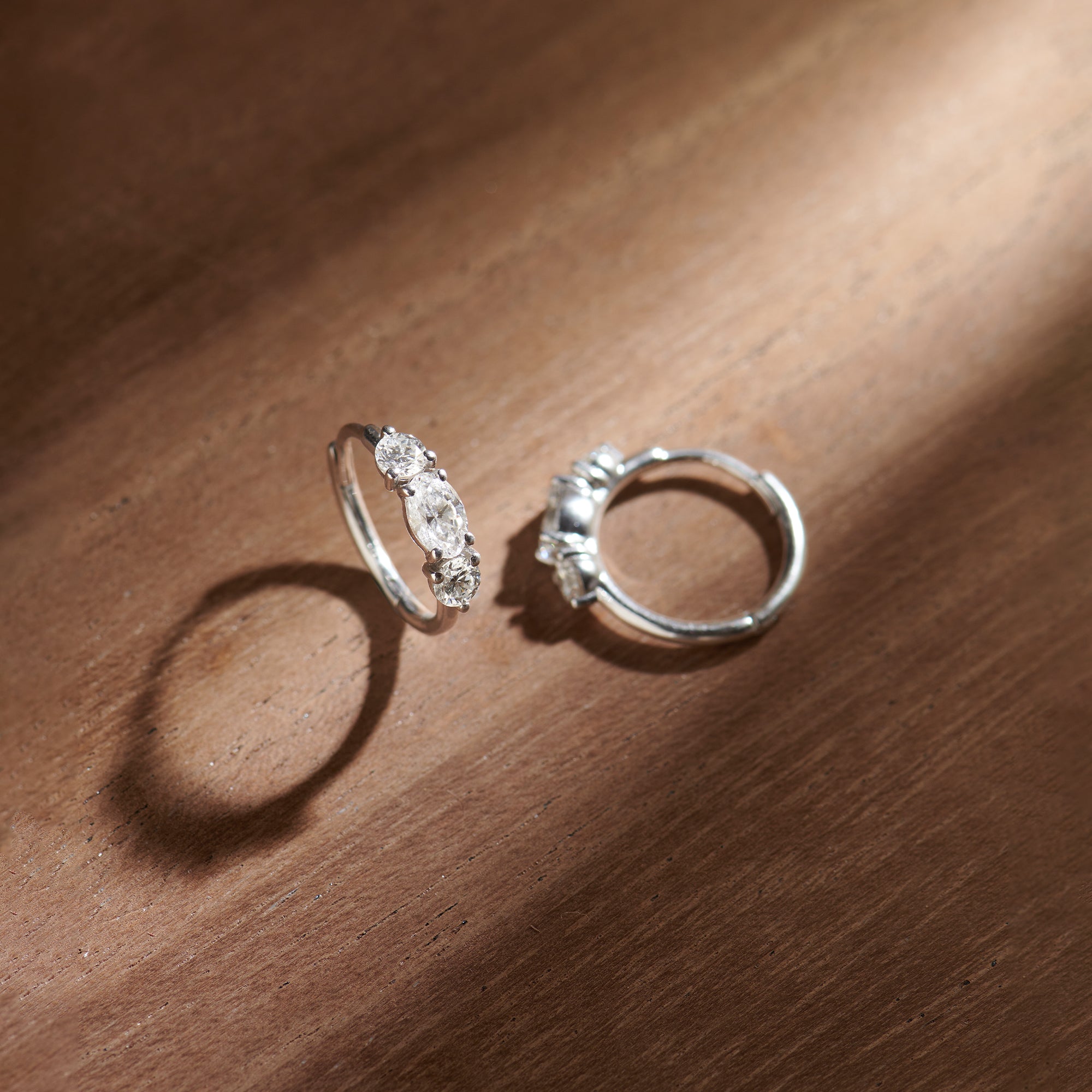 Trio Solitaire Hoop Earrings, 14K Solid Gold,1 ct Lab Grown Diamond-1