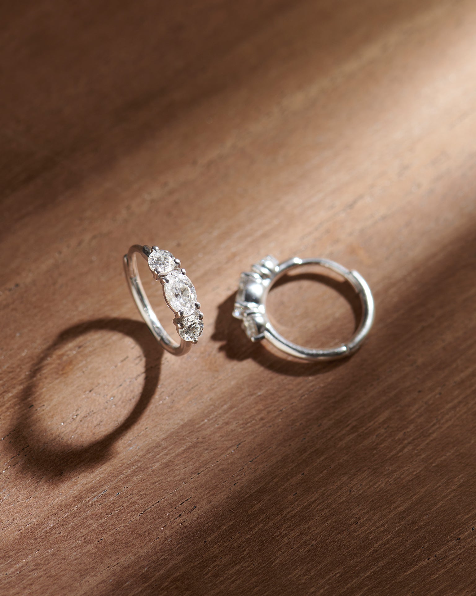Trio Solitaire Hoop Earrings, Sterling Silver,1 ct Lab Grown Diamond-6