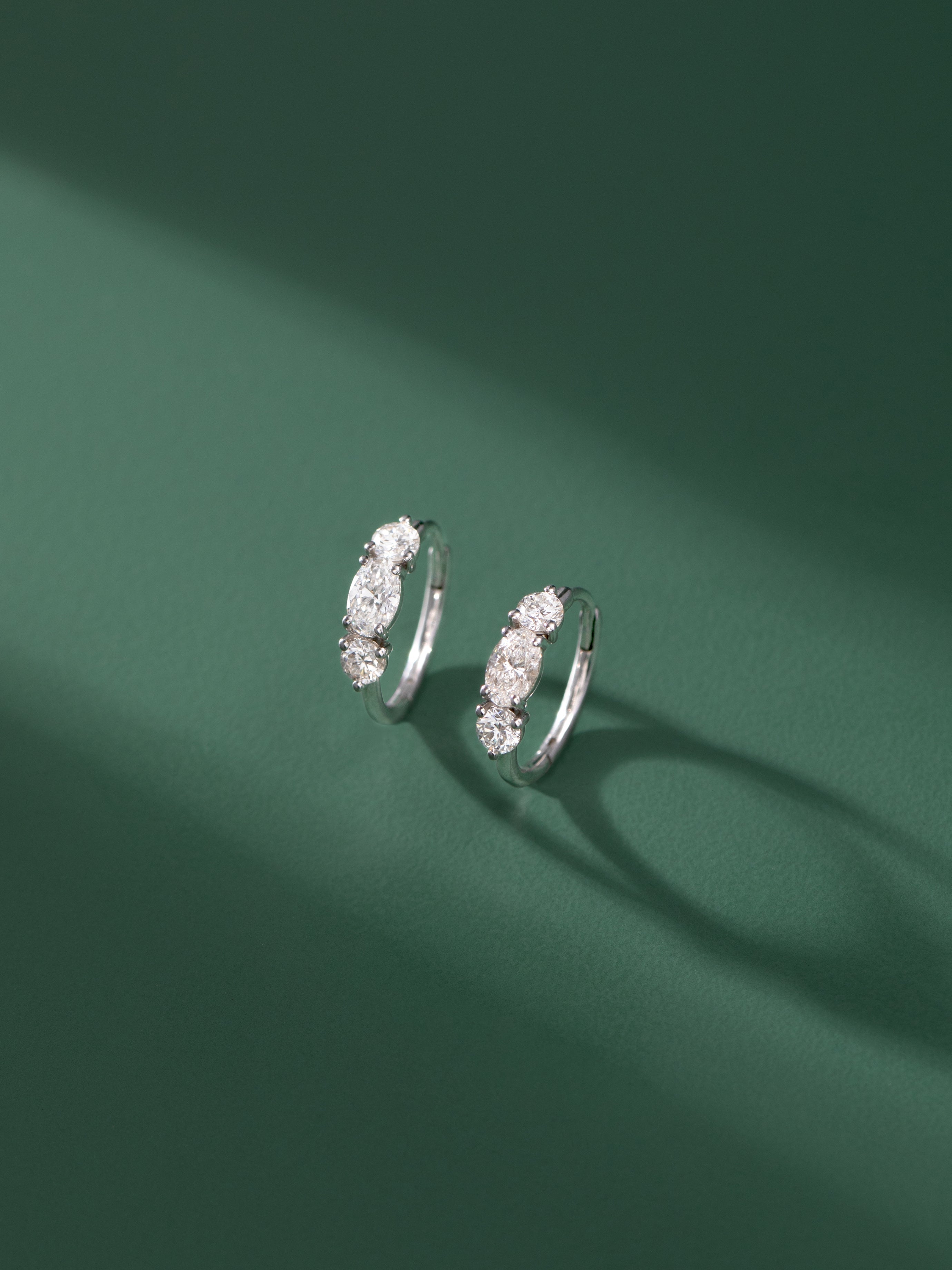 Trio Solitaire Hoop Earrings, 14K Solid Gold,1 ct Lab Grown Diamond-5