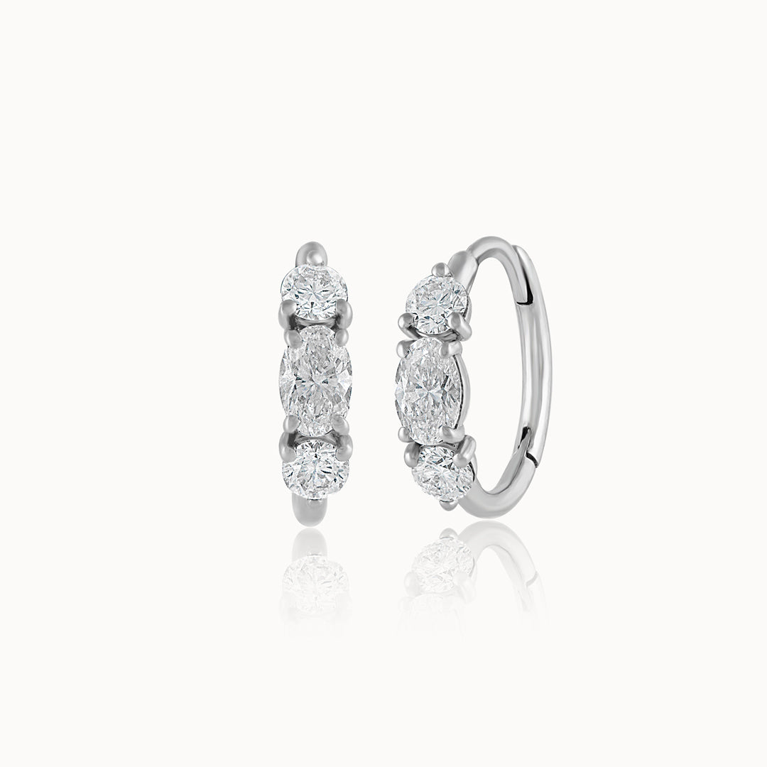 Trio Solitaire Hoop Earrings, 14K Solid Gold,1 ct Lab Grown Diamond-3