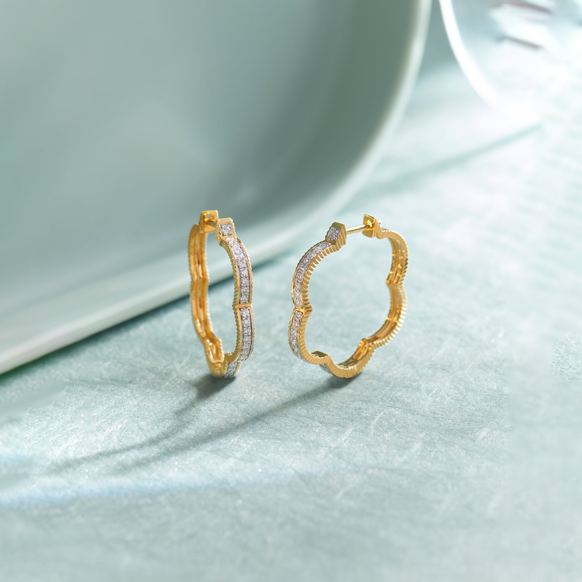 Minimal Floral Hoops, 14K Solid Gold, 1/3 ct Lab Grown Diamond-1