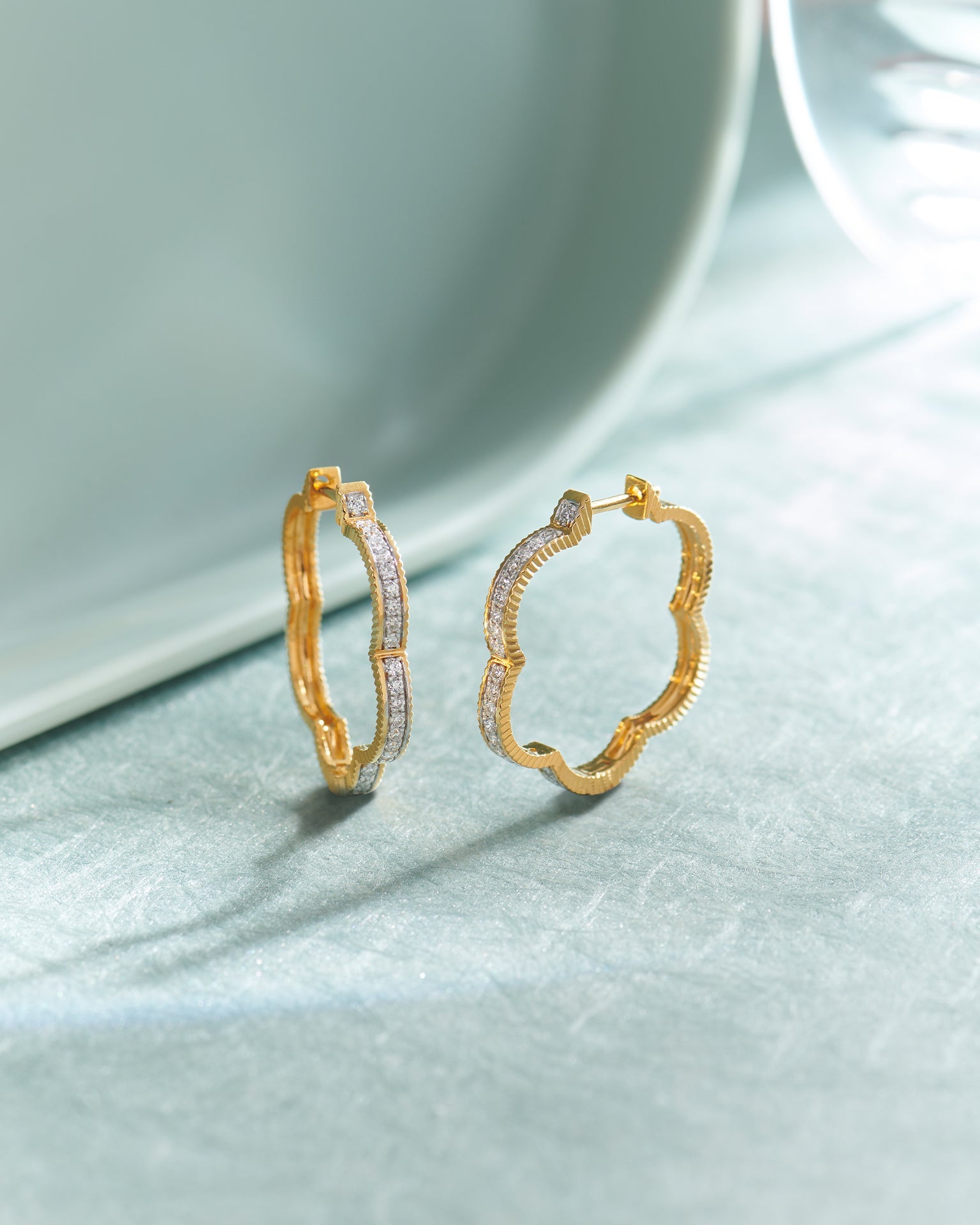 Minimal Floral Hoops, 14K Solid Gold, 1/3 ct Lab Grown Diamond-5