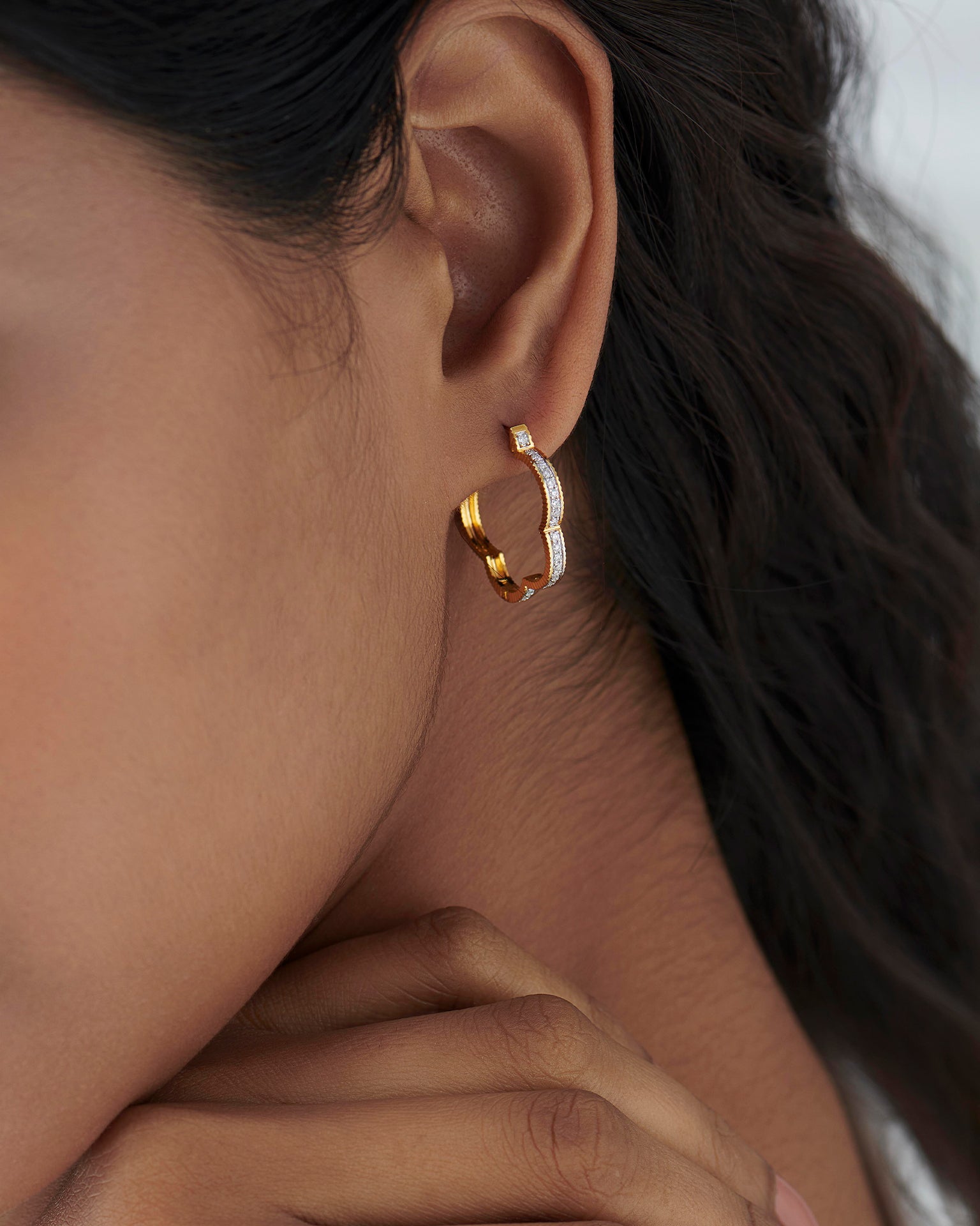 Minimal Floral Hoops, 14K Solid Gold, 1/3 ct Lab Grown Diamond-2