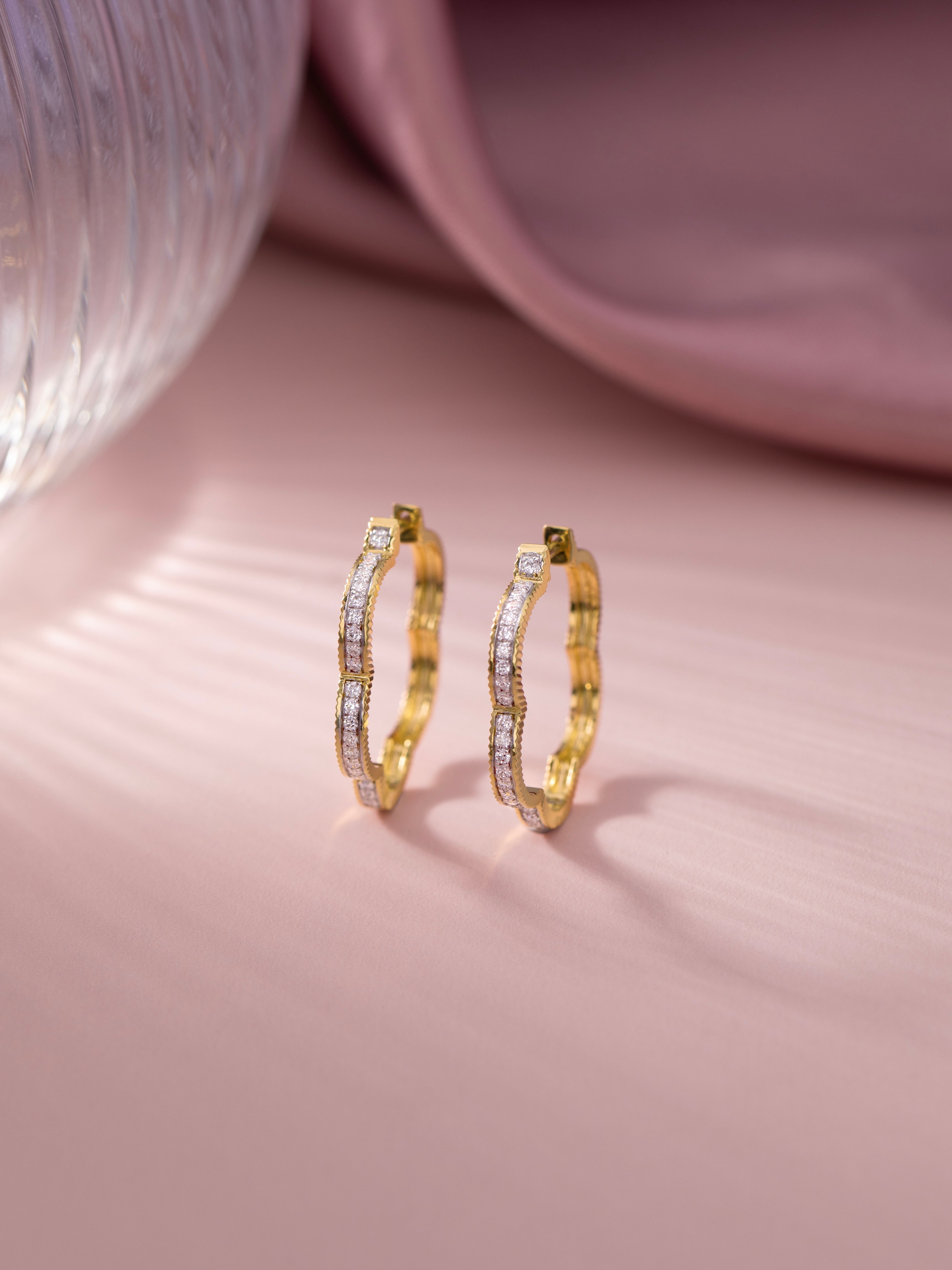 Minimal Floral Hoops, 14K Solid Gold, 1/3 ct Lab Grown Diamond-3