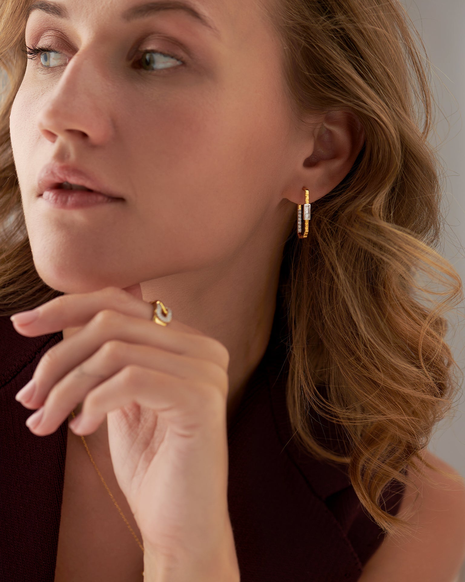 Duo Shine Hoops, 14K Solid Gold, 1/2 ct Lab Grown Diamond-5