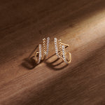 3 Line Diamond Hoops, 10K Solid Gold, 3/8 ct Lab Grown Diamond-6