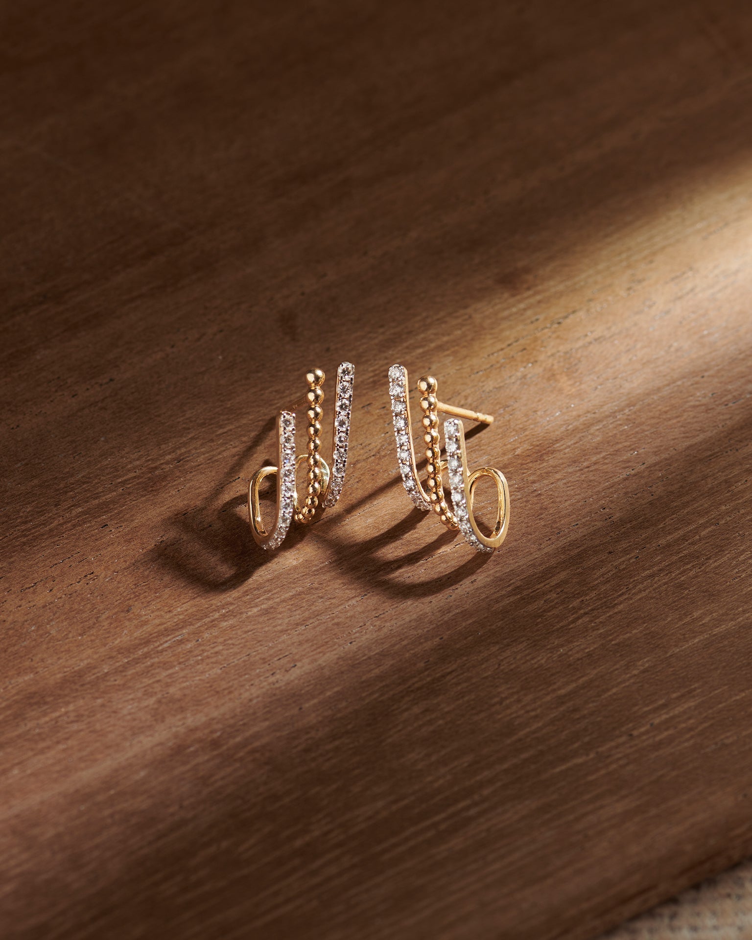 3 Line Diamond Hoops, 10K Solid Gold, 3/8 ct Lab Grown Diamond-6