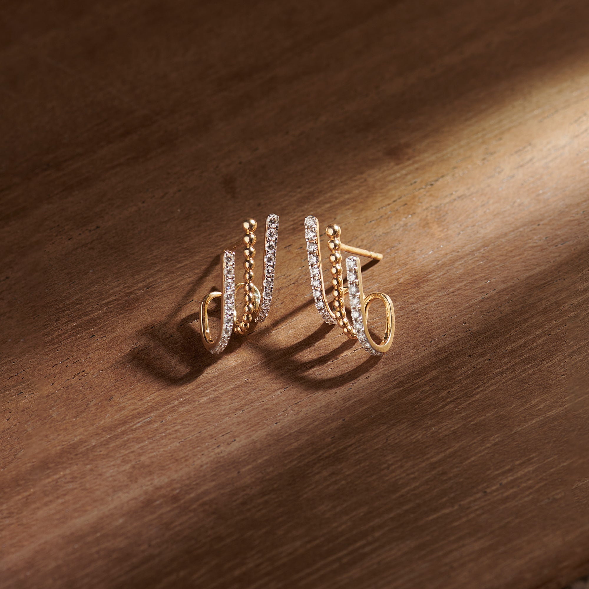 3 Line Diamond Hoops, 10K Solid Gold, 3/8 ct Lab Grown Diamond-1