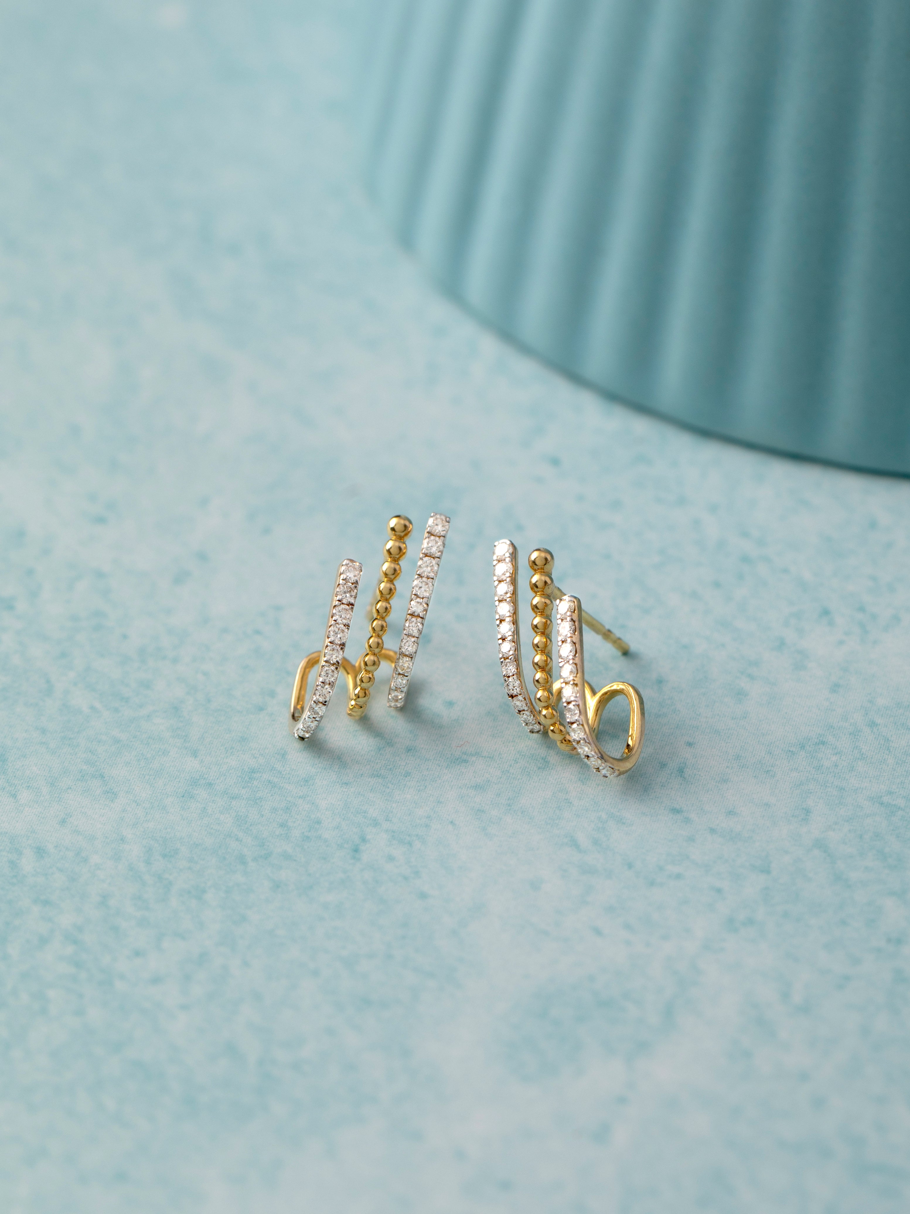 3 Line Diamond Hoops, 10K Solid Gold, 3/8 ct Lab Grown Diamond-5