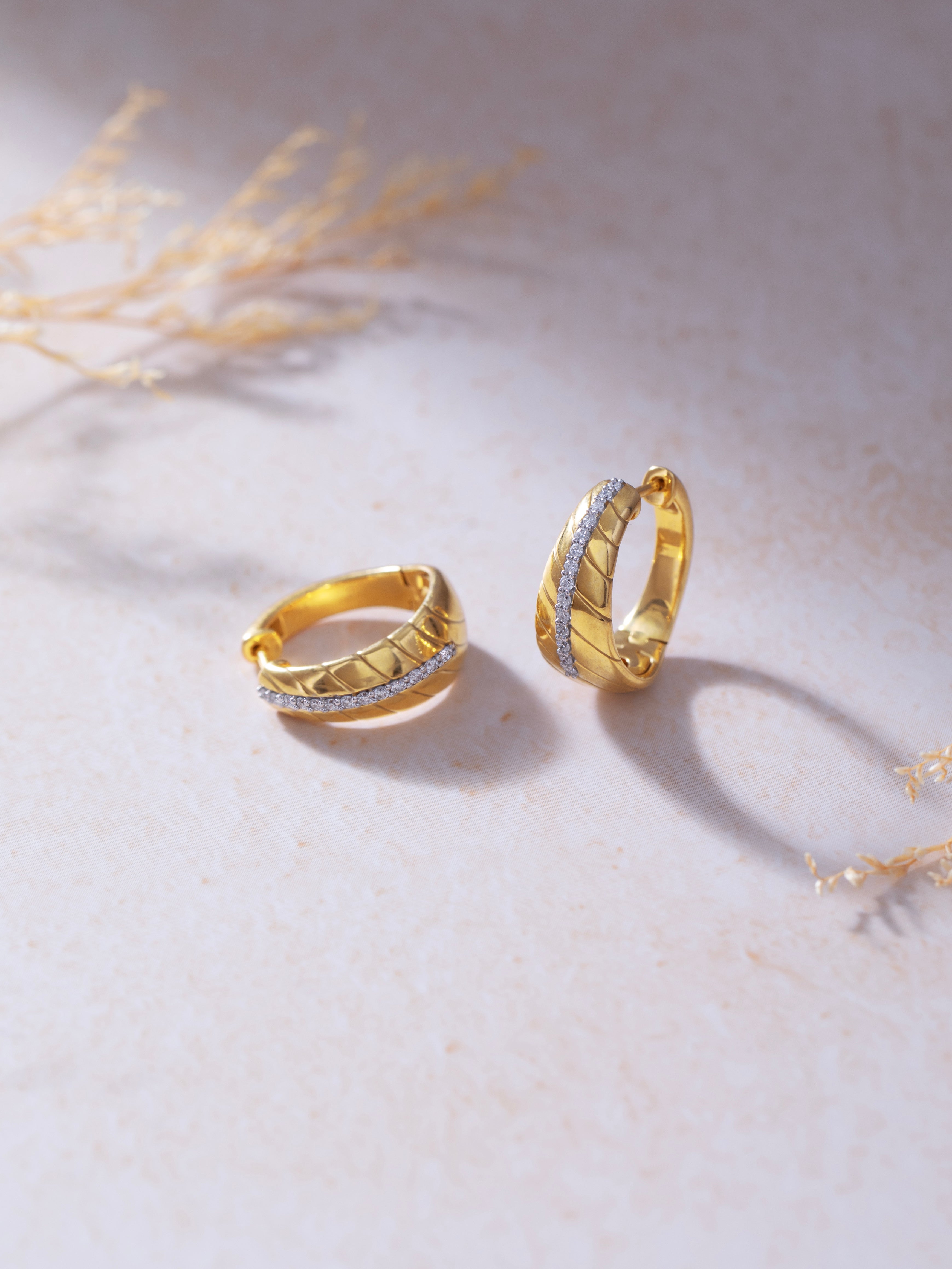 Bold Texture Diamond Hoops, 14K Solid Gold, 1/5 ct Lab Grown Diamond-5