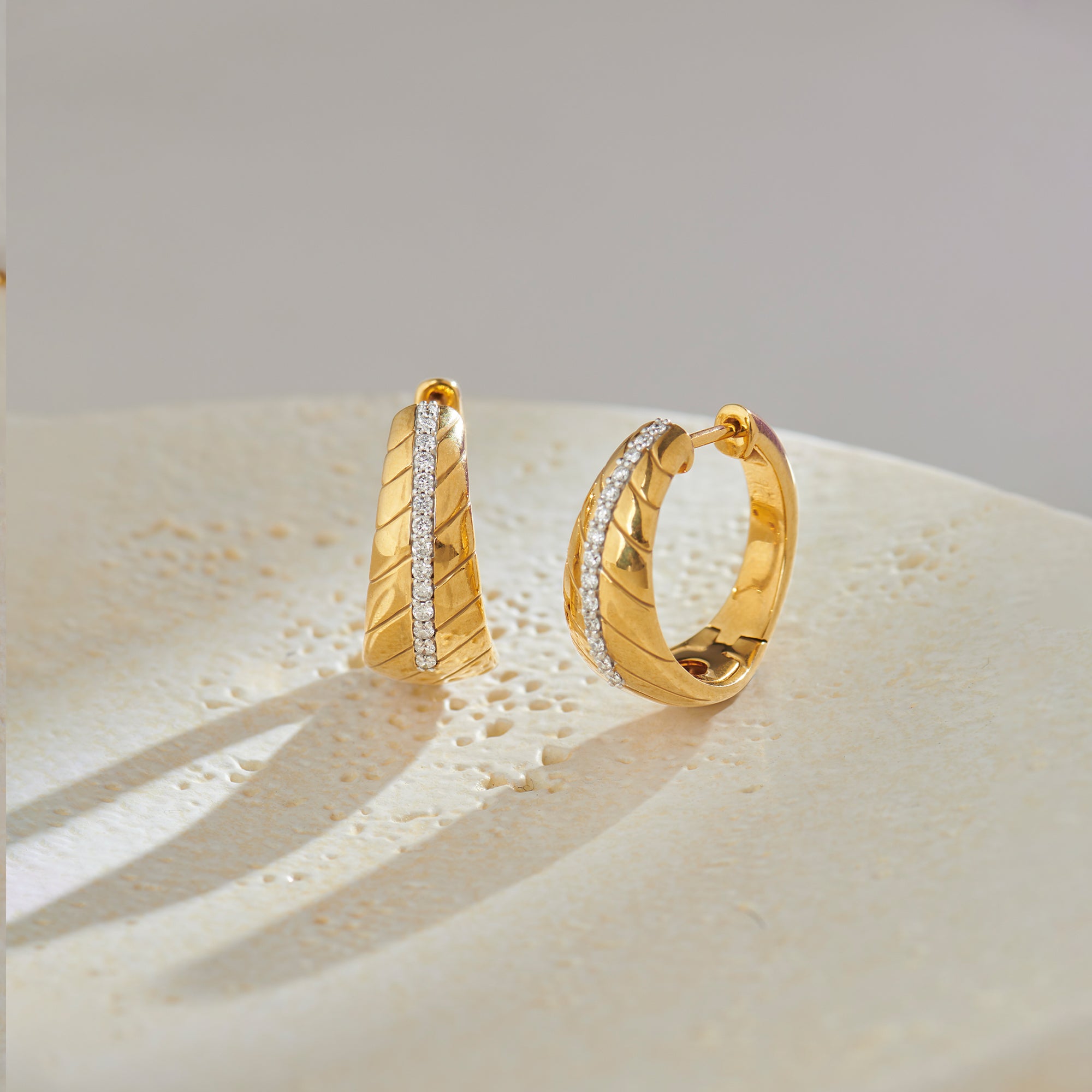 Bold Texture Diamond Hoops, 14K Gold Vermeil, 1/5 ct Lab Grown Diamond-1