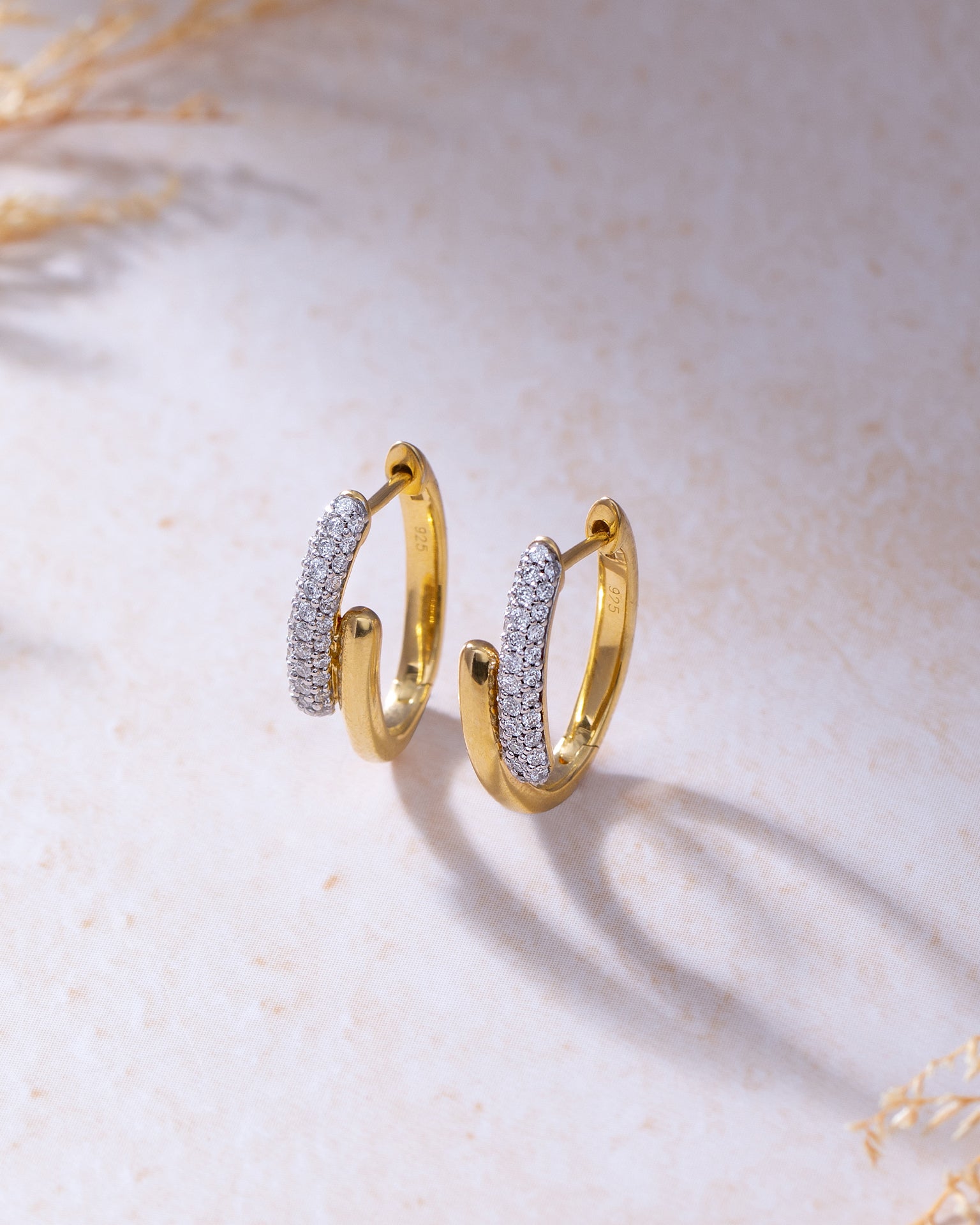 Bold Pave Diamond Hoops, 14K Gold Vermeil, 3/8 ct Lab Grown Diamond-5