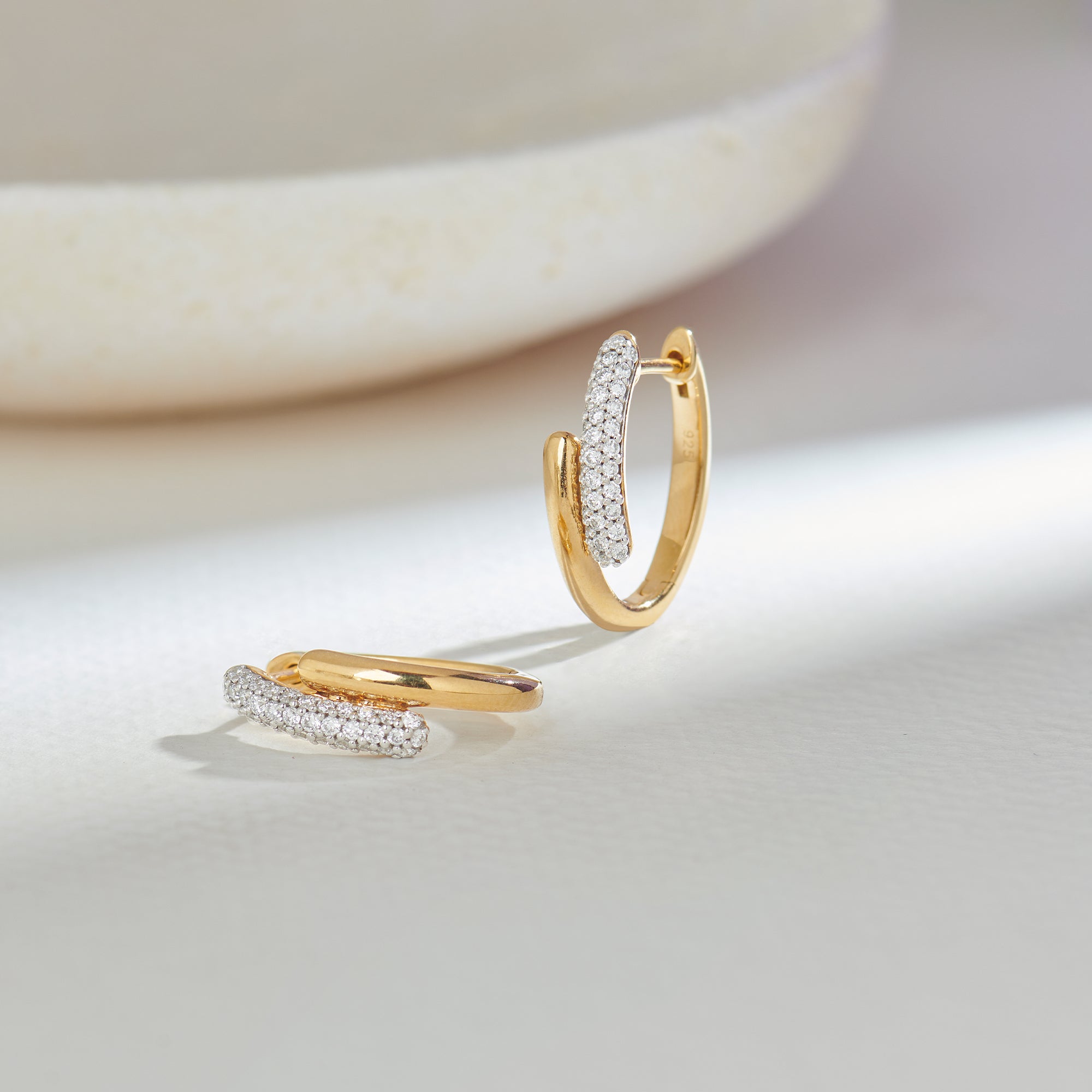 Bold Pave Diamond Hoops, 14K Gold Vermeil, 3/8 ct Lab Grown Diamond-1