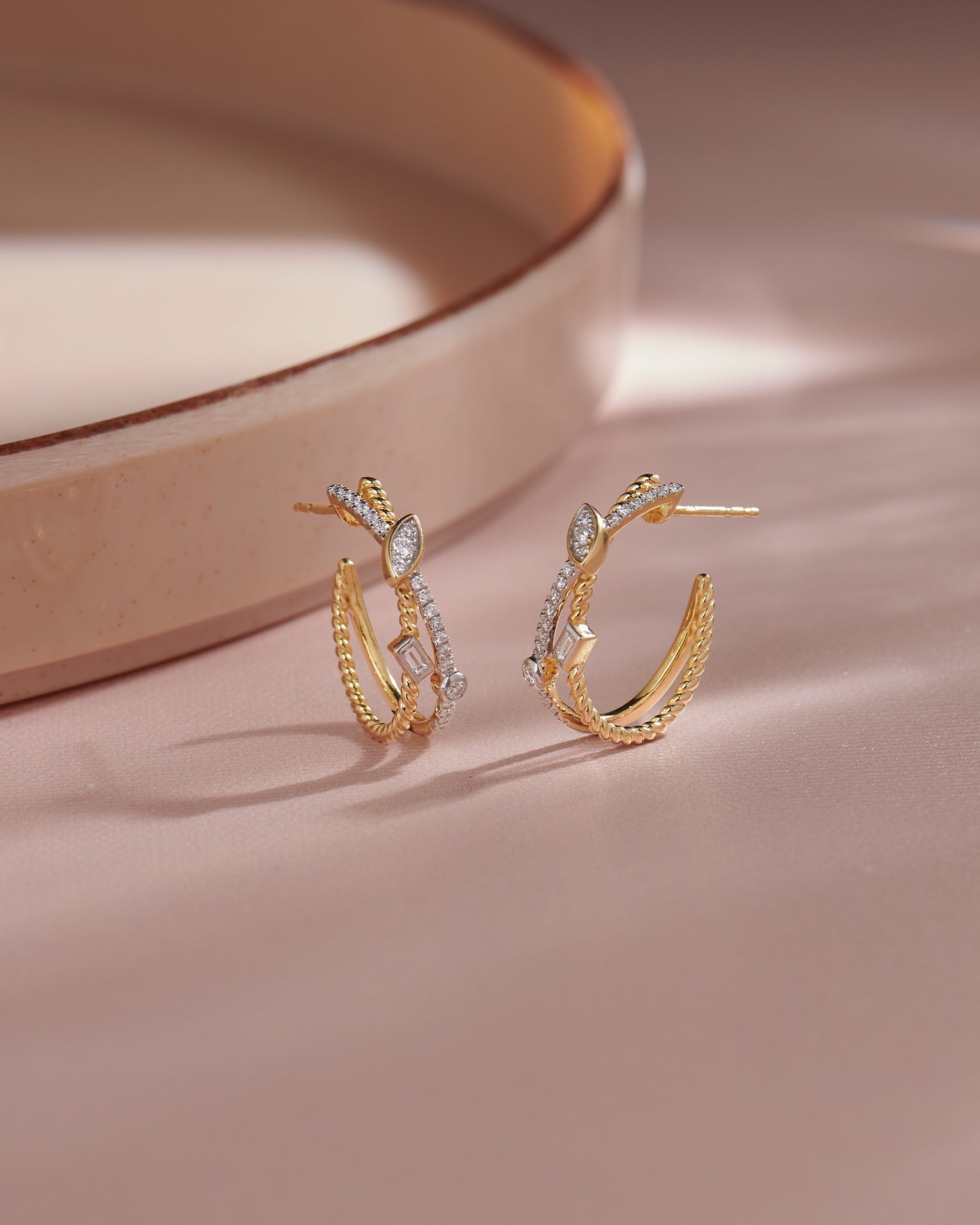Starlit Diamond Hoops, 14K Solid Gold, 1/3 ct Lab Grown Diamond-1