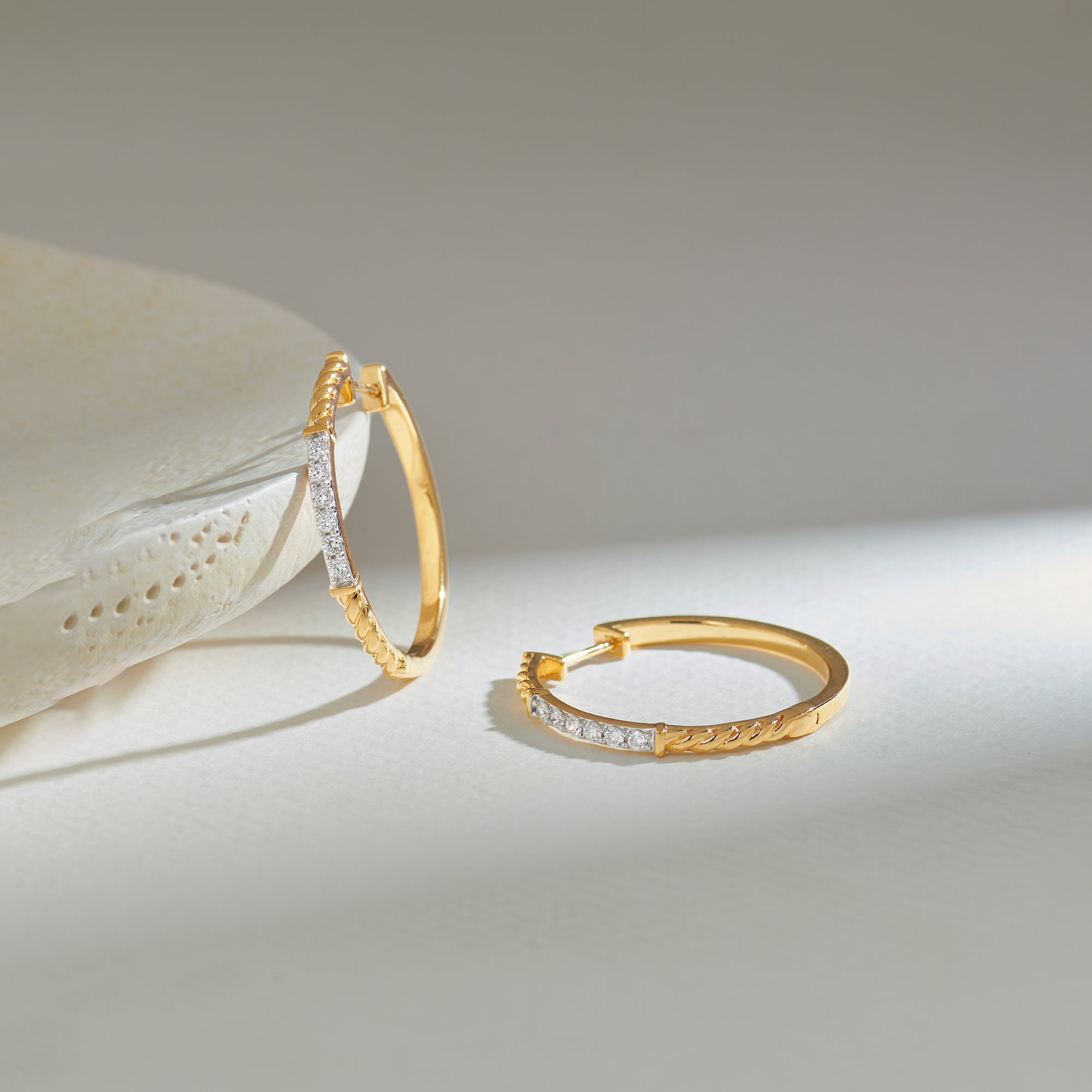 Twisted Round Diamond Hoops, 14K Solid Gold, 1/3 ct Lab Grown Diamond-1