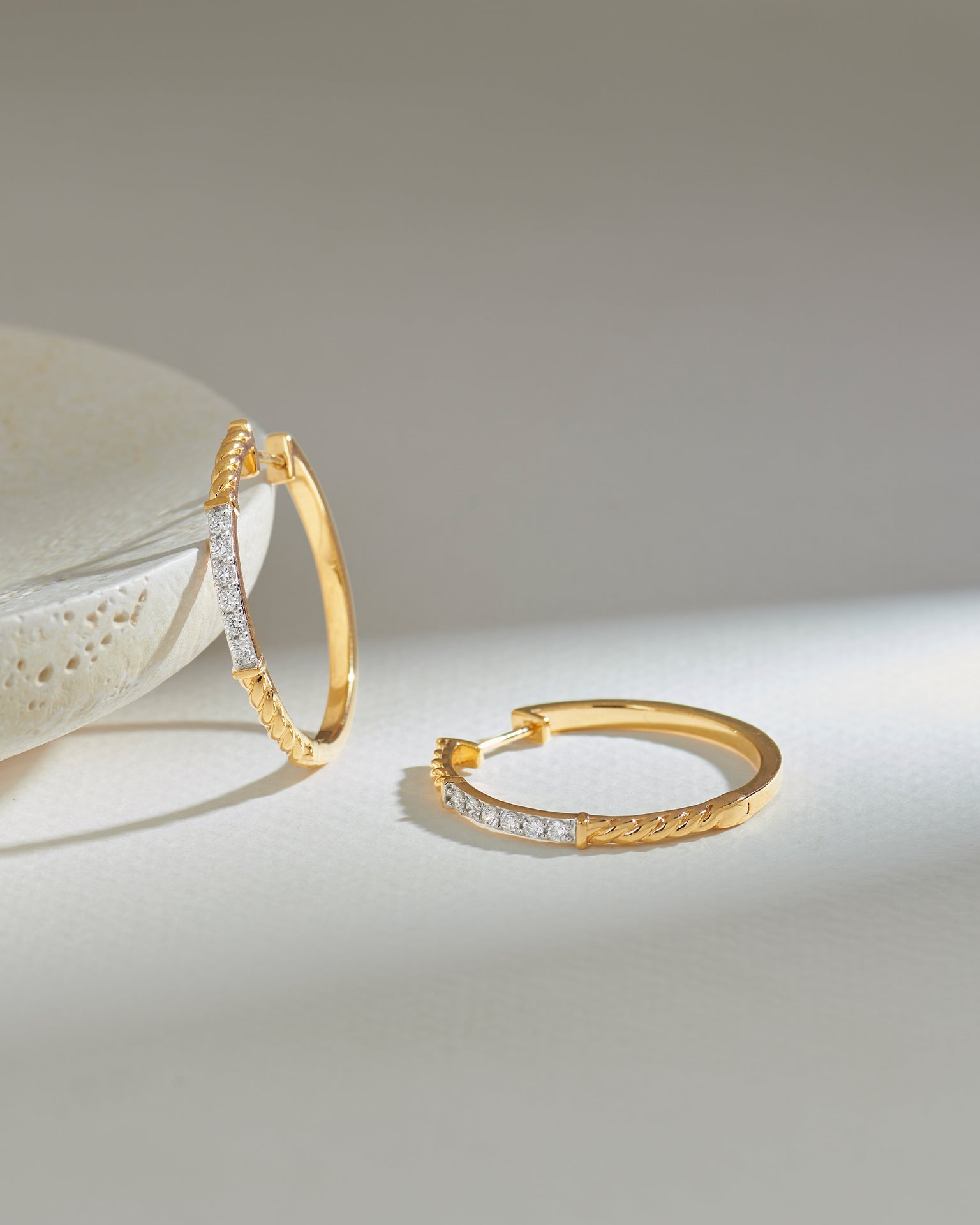 Twisted Round Diamond Hoops, 14K Solid Gold, 1/3 ct Lab Grown Diamond-6