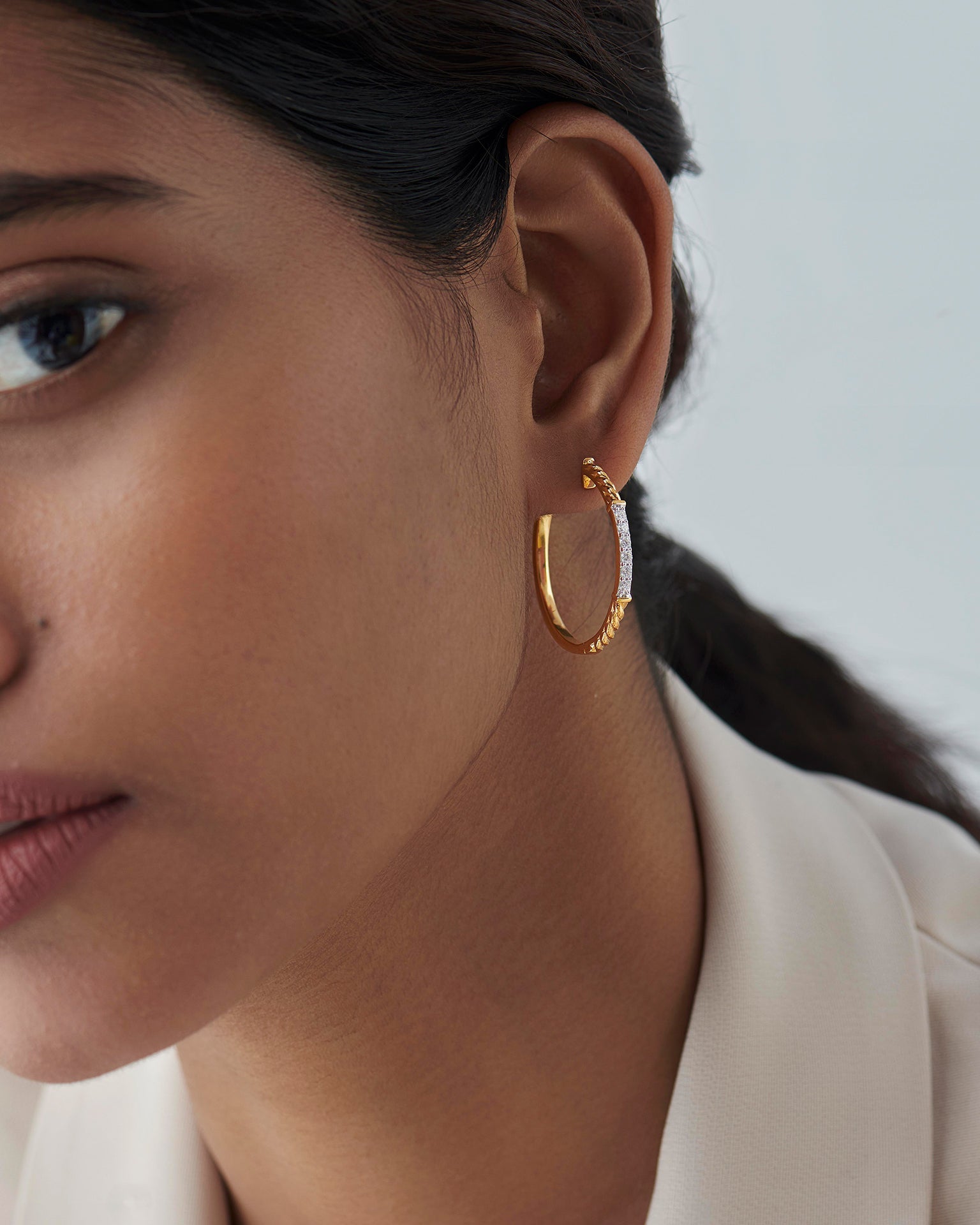 Twisted Round Diamond Hoops, 14K Gold Vermeil, 1/3 ct Lab Grown Diamond-4