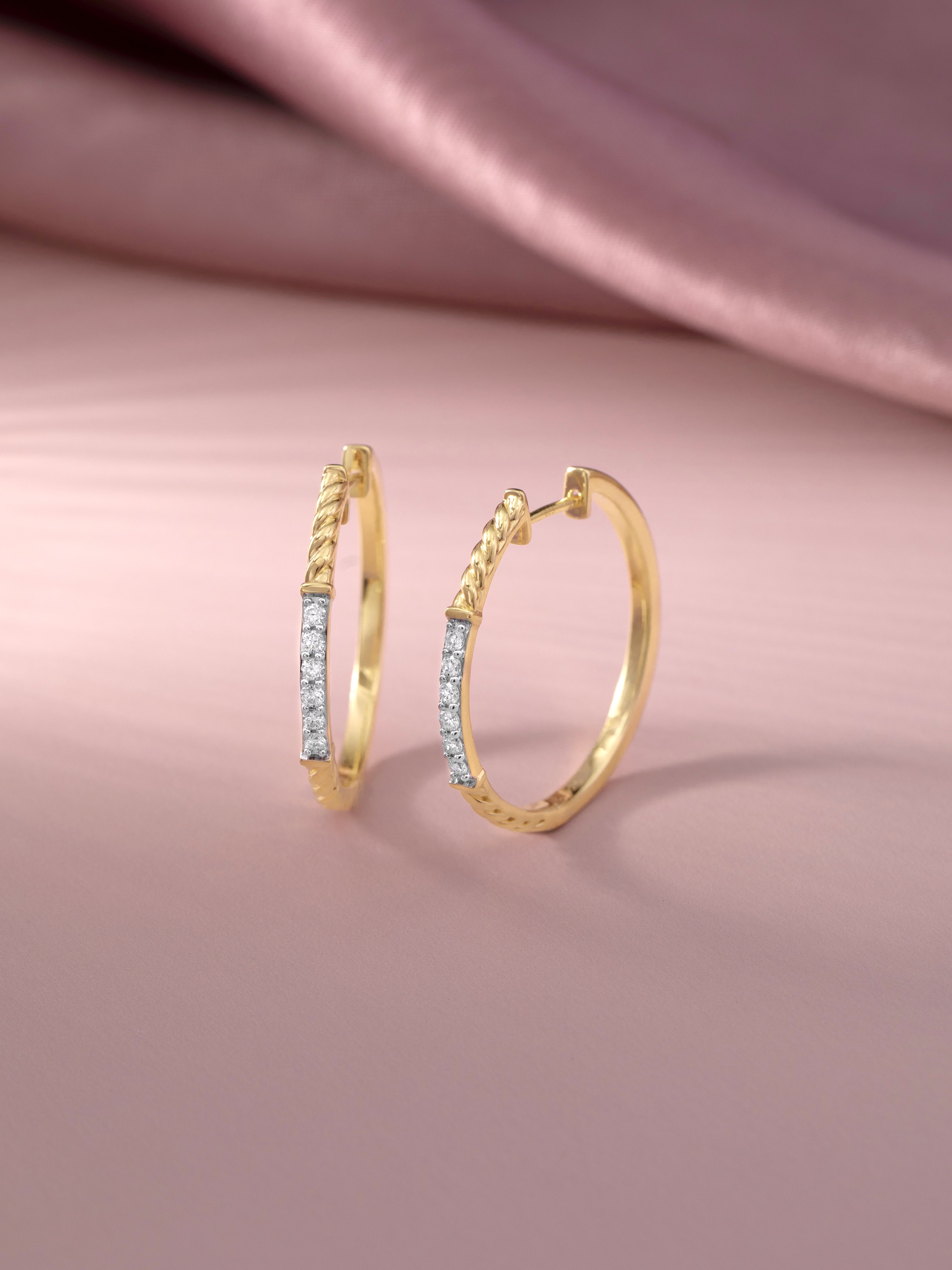 Twisted Round Diamond Hoops, 14K Solid Gold, 1/3 ct Lab Grown Diamond-5