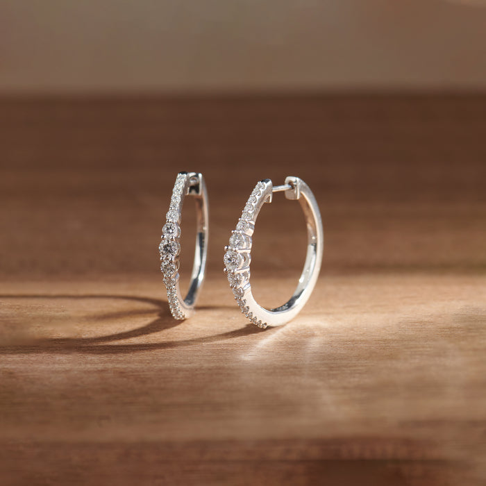 Round Graduated Solitaire Earrings, Sterling Silver, 3/4 ct Lab Grown Diamond-1
