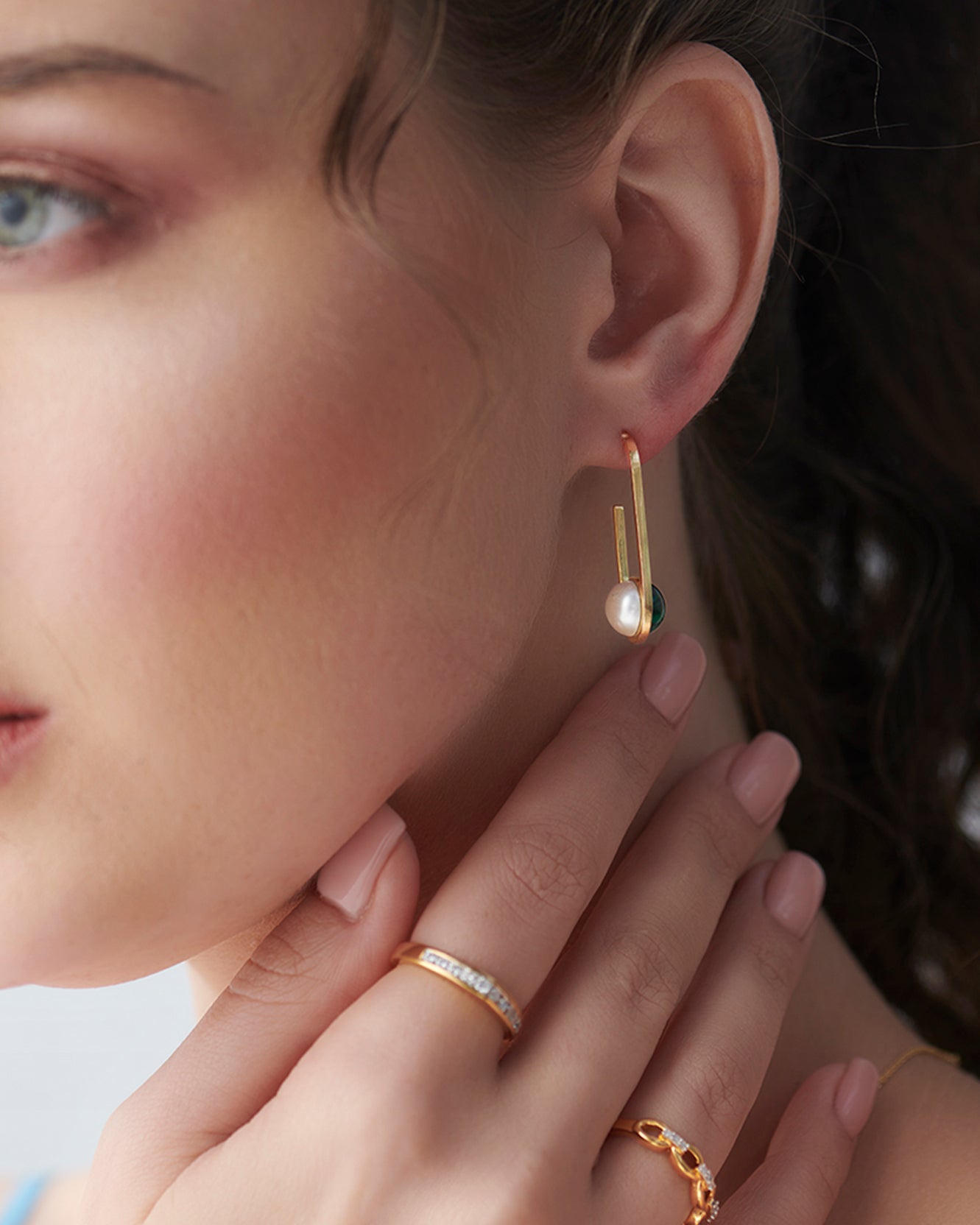 Harmony Pearl Malachite Ovate Drops, 14K Gold Vermeil-5