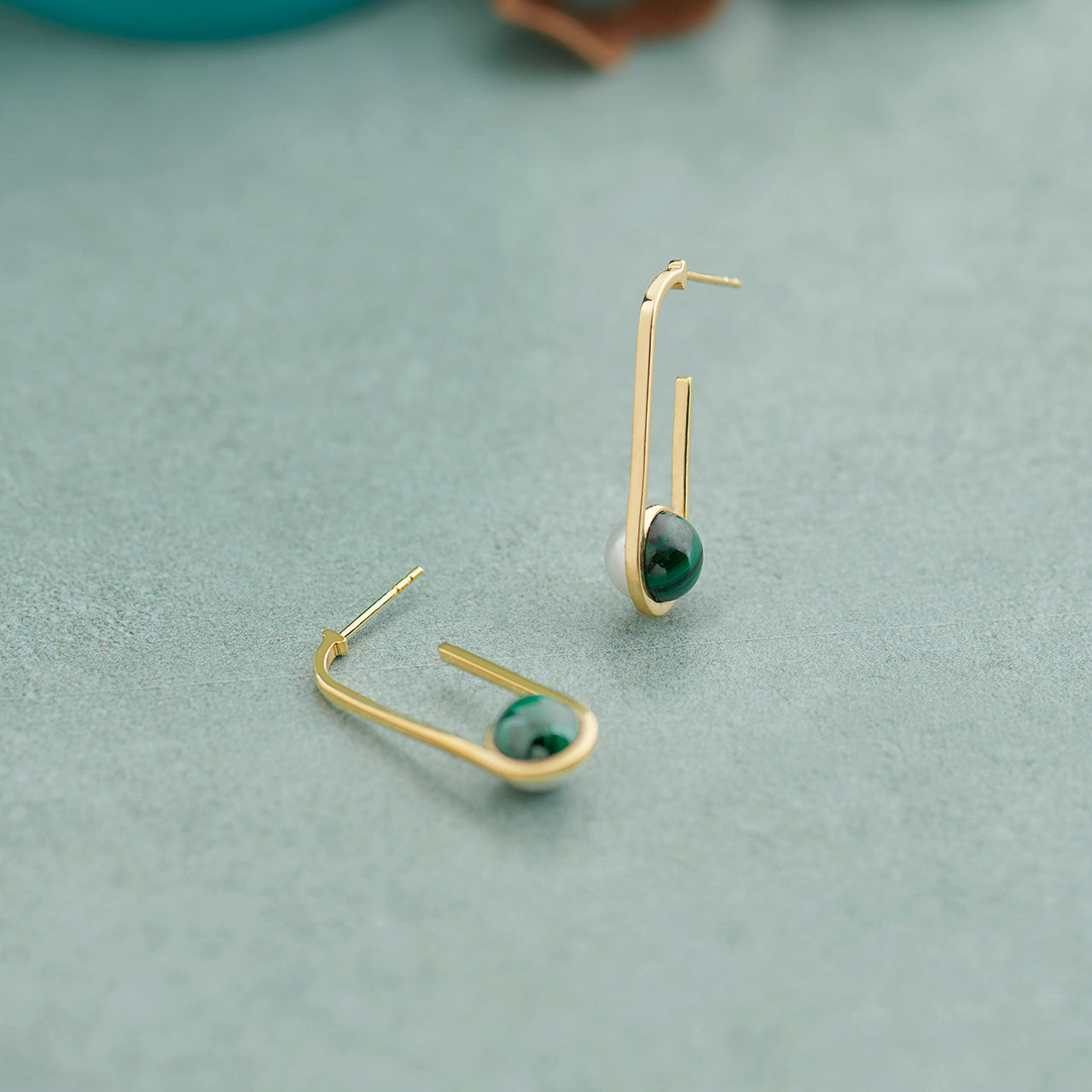 Harmony Pearl Malachite Ovate Drops, 14K Gold Vermeil-1