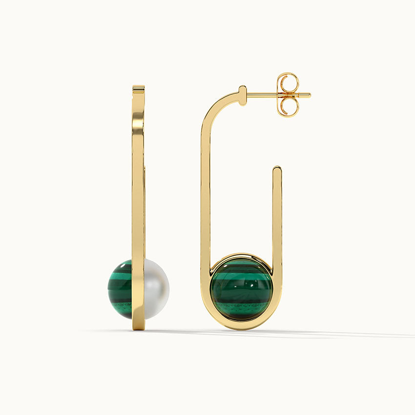 Harmony Pearl Malachite Ovate Drops, 14K Gold Vermeil-3