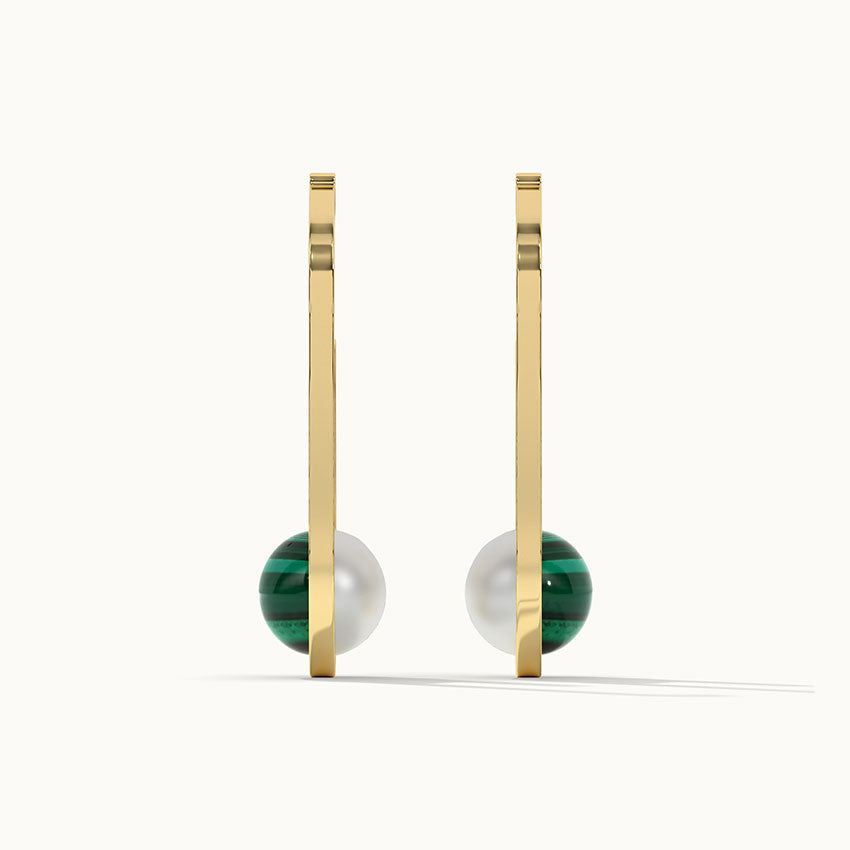 Harmony Pearl Malachite Ovate Drops, 14K Gold Vermeil-7