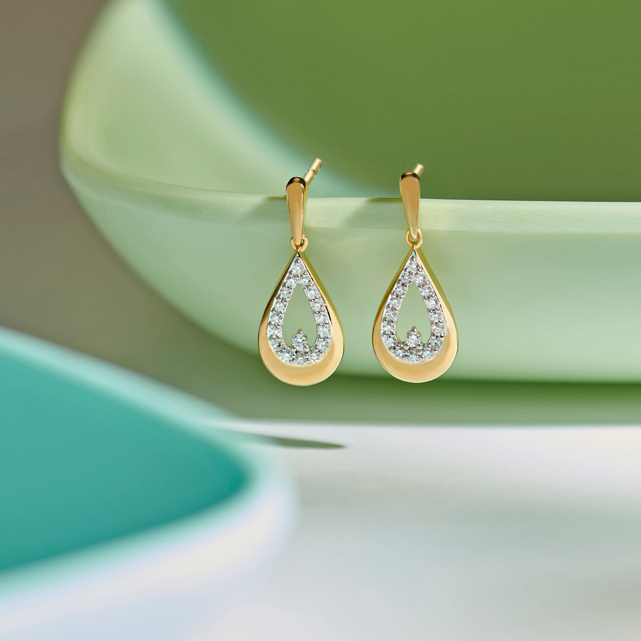 Teardrop Diamond Earrings, 14K Gold Vermeil, 1/5 ct Lab Grown Diamond-1