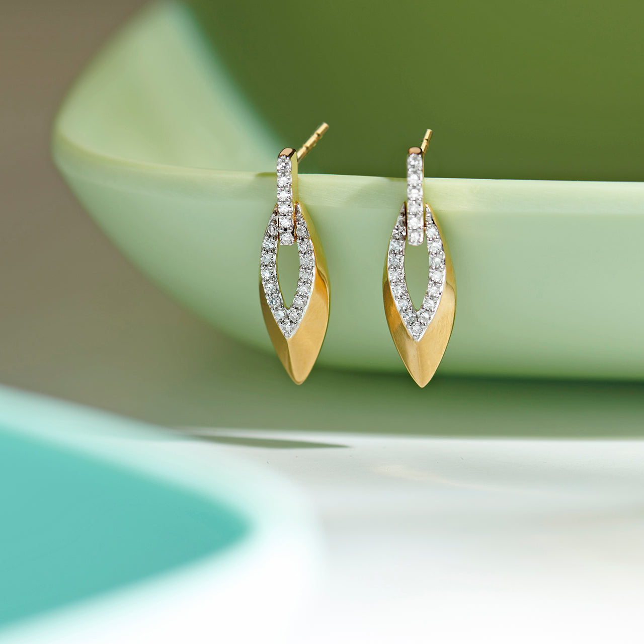 Hollow Leaf Diamond Earrings, 14K Gold Vermeil, 1/4 ct Lab Grown Diamond-1