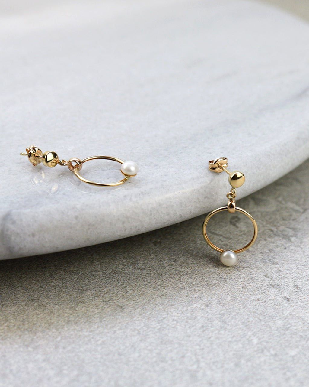 Gold Pearl Drop Earrings, 10K Solid Gold-3