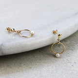 Gold Pearl Drop Earrings, 10K Solid Gold-3