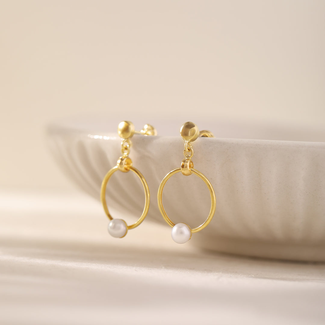 Gold Pearl Drop Earrings, 10K Solid Gold-1