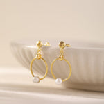 Gold Pearl Drop Earrings, 10K Solid Gold-4