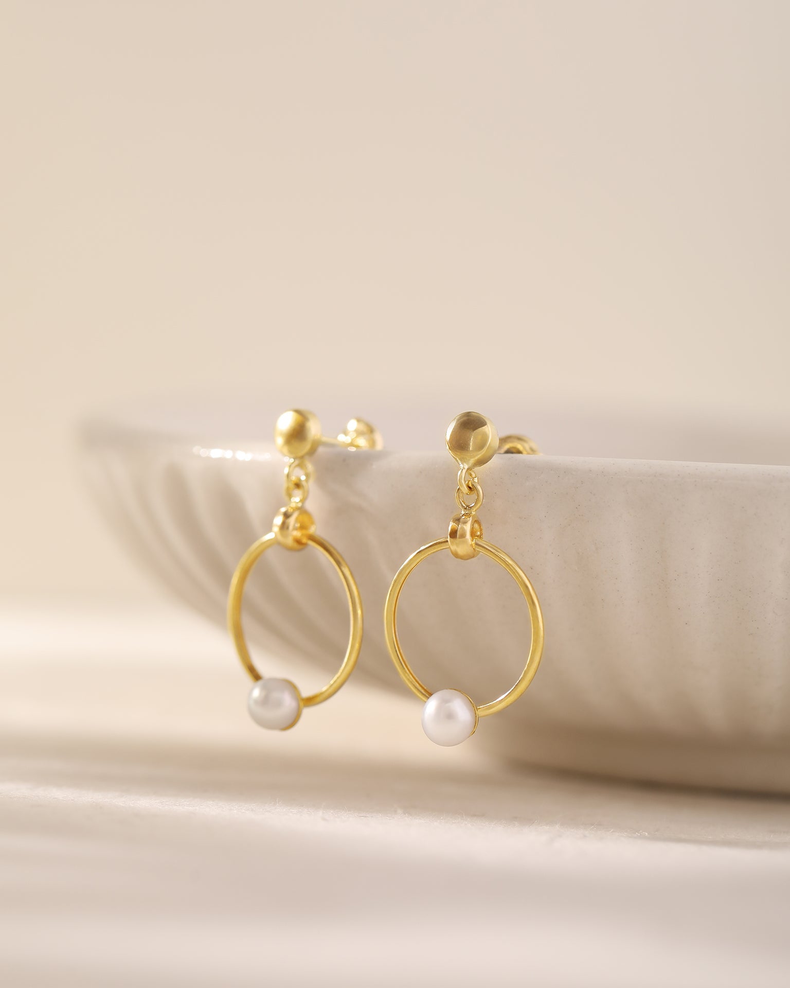 Gold Pearl Drop Earrings, 10K Solid Gold-4