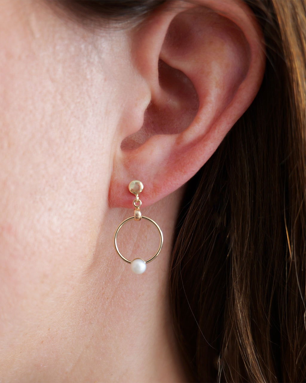 Gold Pearl Drop Earrings, 10K Solid Gold-3