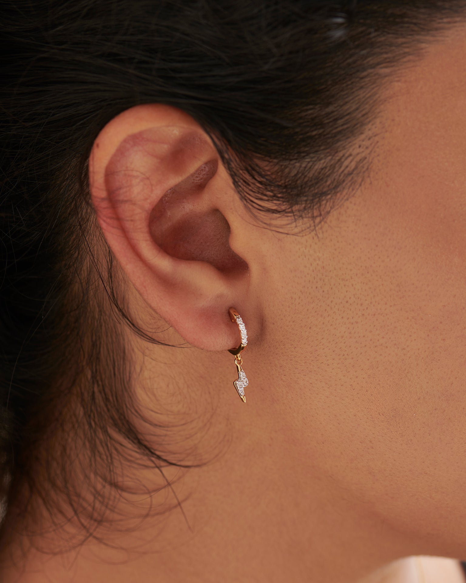 Thunder Dangler Hoops, 14K Solid Gold, 1/8 ct Lab Grown Diamond-4