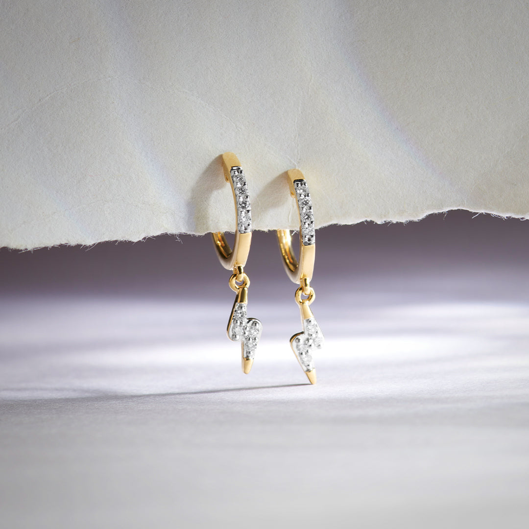 Thunder Dangler Hoops, 14K Solid Gold, 1/8 ct Lab Grown Diamond-1