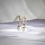 Pearl Diamond Drop Earrings, 14K Gold Vermeil, 3/8 ct Lab Grown Diamond-6