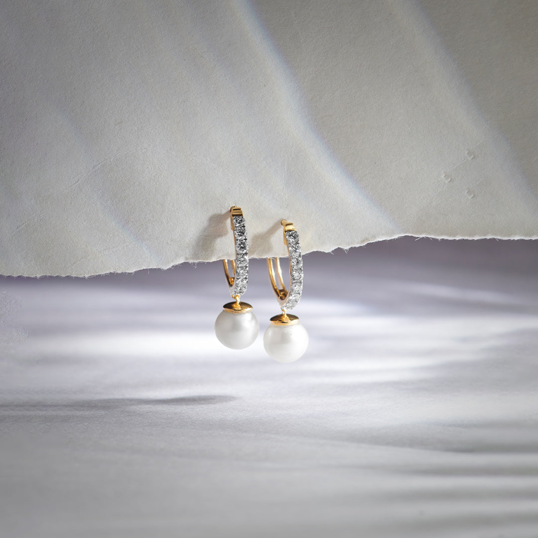 Pearl Diamond Drop Earrings, 14K Gold Vermeil, 3/8 ct Lab Grown Diamond-1