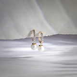 Pearl Diamond Drop Earrings, 14K Gold Vermeil, 3/8 ct Lab Grown Diamond-1