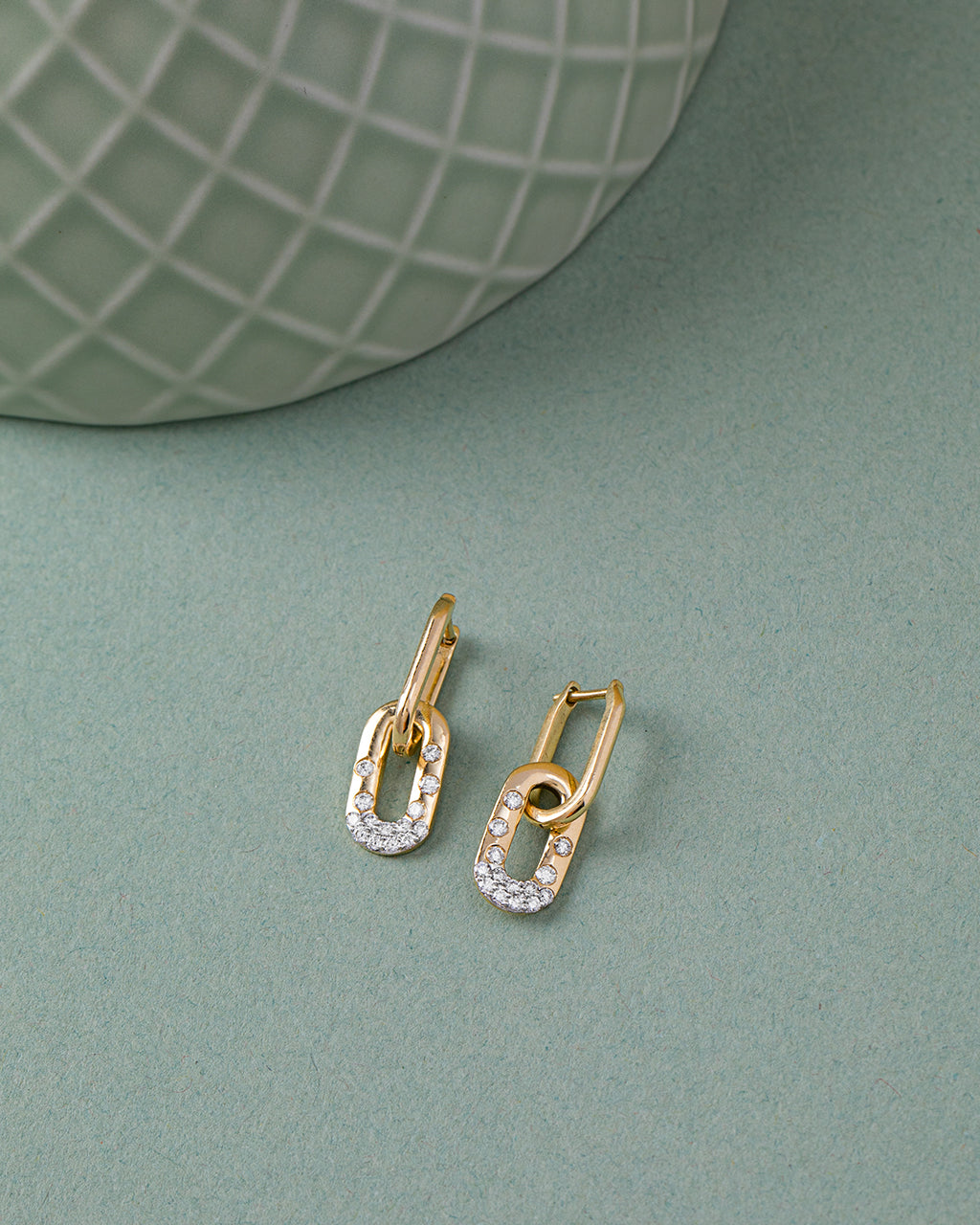 Bubbles Paperclip Drop Earrings, 14K Solid Gold, 1/3 ct Lab Grown Diamond-6