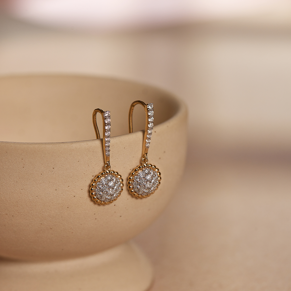 Beaded Diamond Drop Earrings, 14K Solid Gold, 5/8 ct Lab Grown Diamond-1