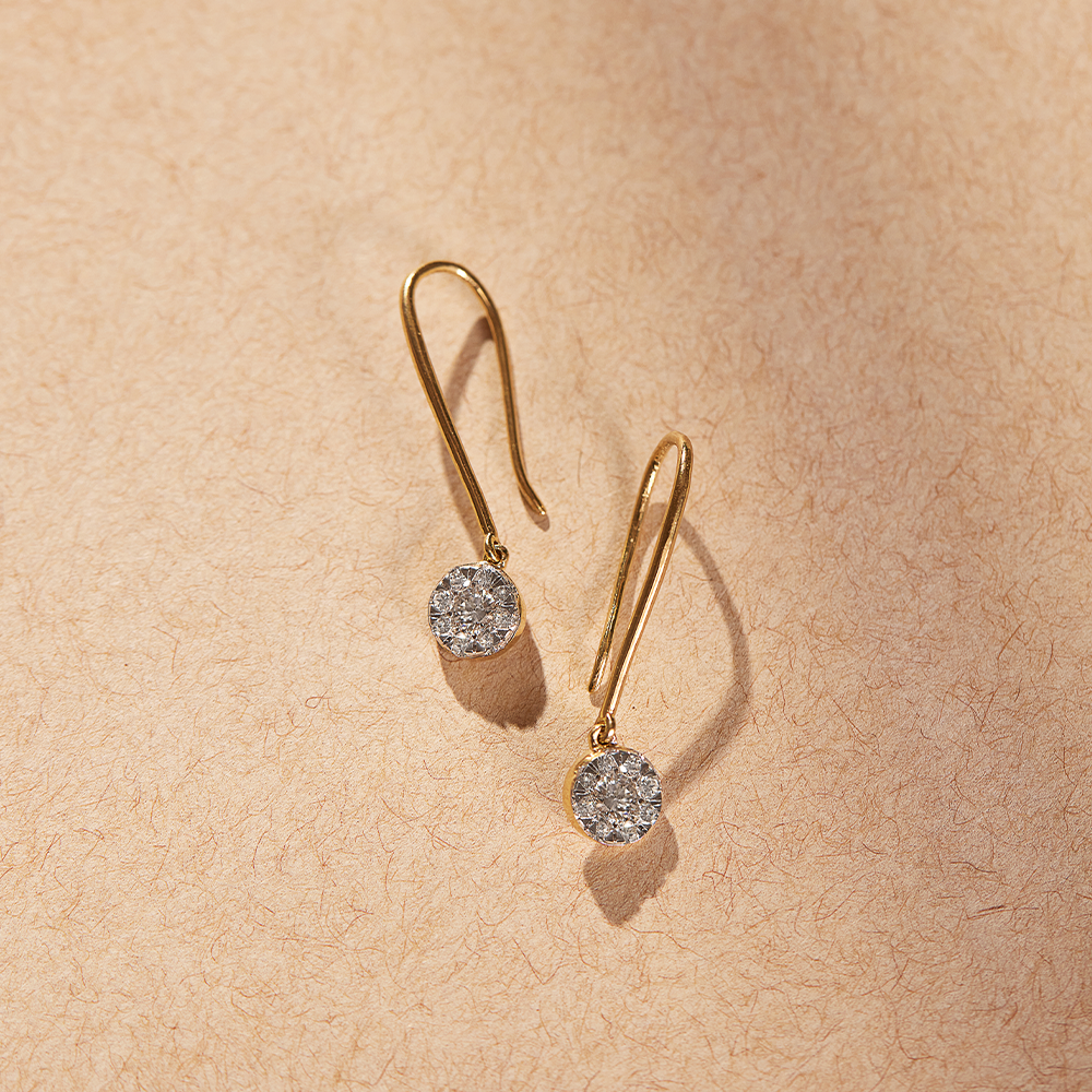 Round Cluster Diamond Drop Earrings, 14K Gold Vermeil, 1/2 ct Lab Grown Diamond-1