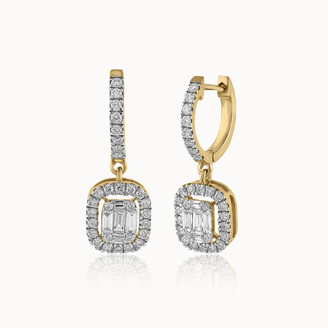 Rectangle Halo Diamond Hoops, 14K Solid Gold, 7/8 ct Lab Grown Diamond-3